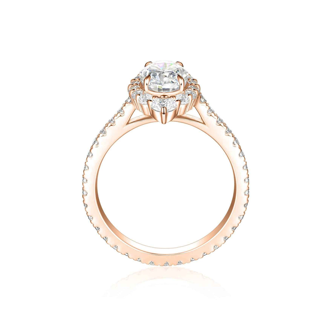 1.50 Ct Oval Cut Moissanite Halo Engagement Ring in Yellow Gold