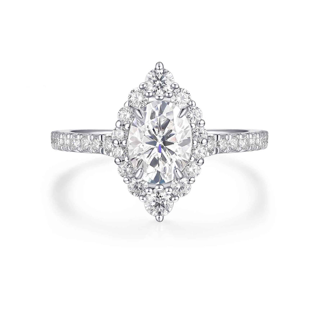 1.50 Ct Oval Cut Moissanite Halo Engagement Ring in Yellow Gold