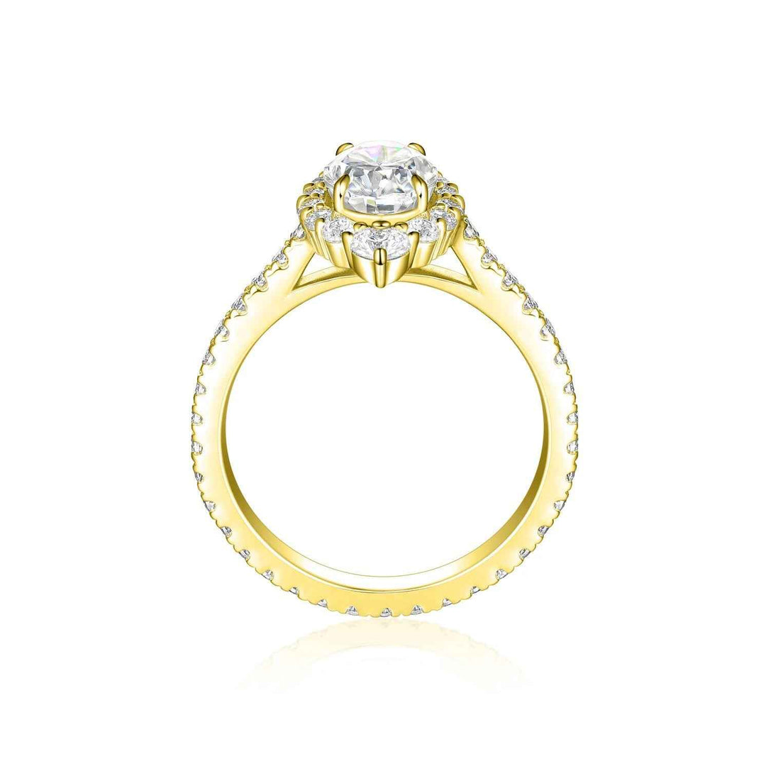 1.50 Ct Oval Cut Moissanite Halo Engagement Ring in Yellow Gold