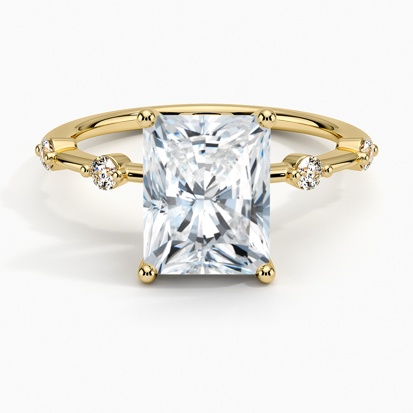 1.50 Radiant Shaped Moissanite 5 Stone Engagement Ring in Yellow Gold