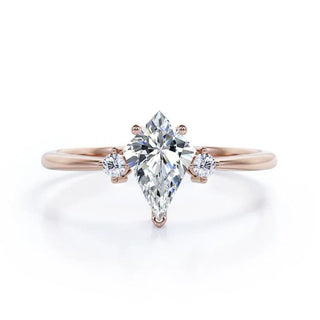 1.5 Carat Kite & Round Shape Three Stone Moissanite Engagement Ring In Rose Gold