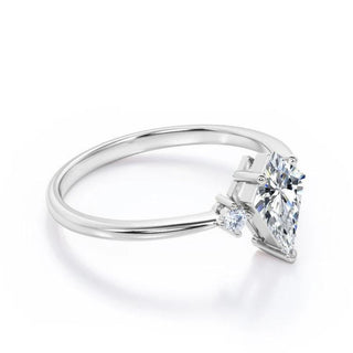 1.5 Carat Kite & Round Shape Three Stone Moissanite Engagement Ring In White Gold