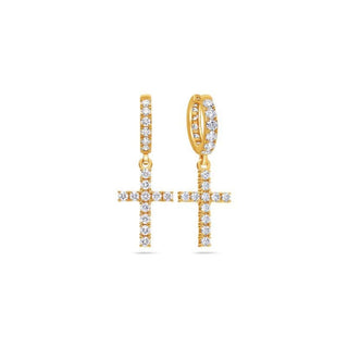 1.5 Carat Round Moissanite Drop Cross Earrings In Yellow Gold