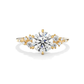 1.5 Carat Round Shape Moissanite Cluster Engagement Ring In Yellow Gold