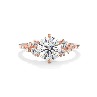 1.5 Carat Round Shape Moissanite Cluster Engagement Ring In Rose Gold