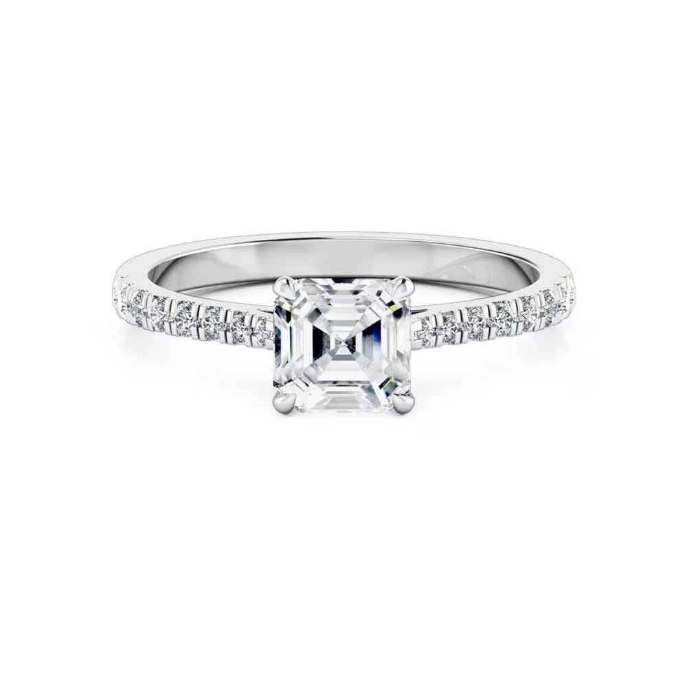1.50 Carat Asscher Cut Moissanite Engagement Ring In White Gold