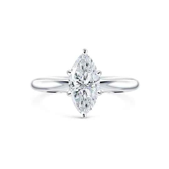 1.50 Carat Marquise Cut Moissanite Solitaire Ring in White Gold