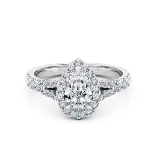 1.5 Carat Pear Cut Moissanite Engagement Ring in White Gold