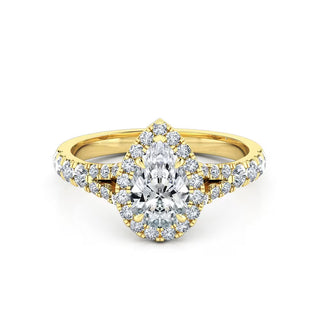 1.5 Carat Pear Cut Moissanite Engagement Ring in Yellow Gold