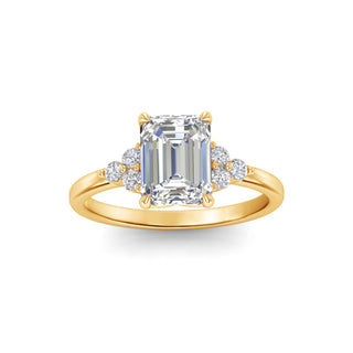 1.80 Carat Emerald Cut Moissanite Cluster Engagement Ring In Yellow Gold