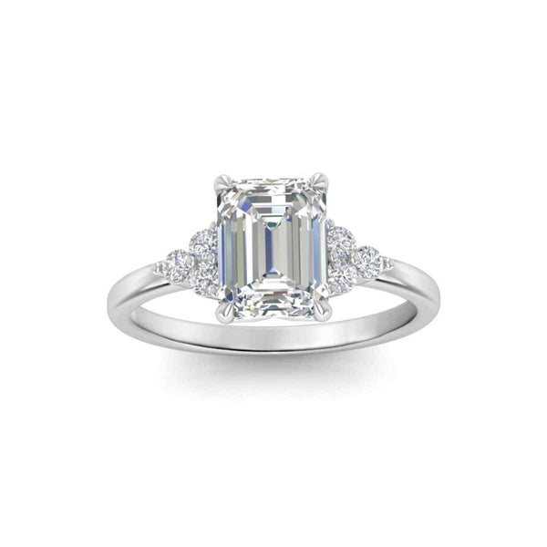 1.80 Carat Emerald Shape Moissanite Cluster Ring In White Gold