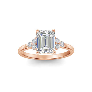 1.80 Carat Emerald Cut Moissanite Cluster Engagement Ring In Rose Gold