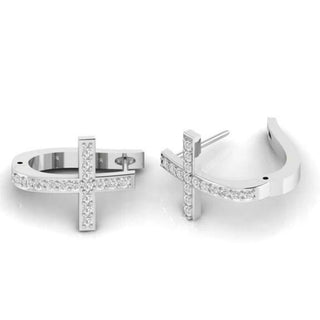 1.80 Carat Round Moissanite Cross Hoop Earrings In White Gold