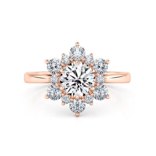 1.8 Carat Round Shape Moissanite Floral Engagement Ring In Rose Gold