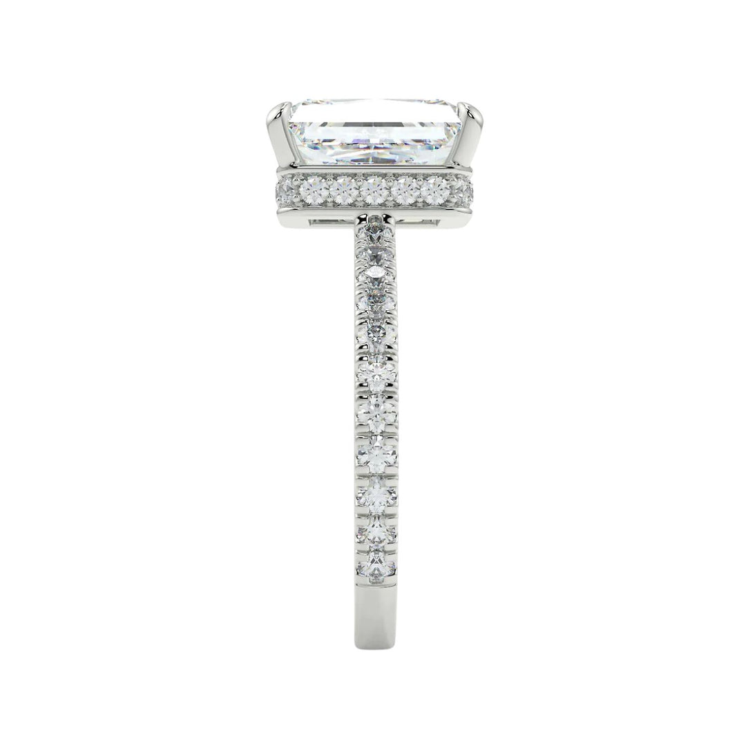 1.50 Carat Radiant Shape Hidden Halo Moissanite Ring in White Gold