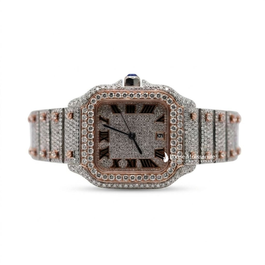 Front view of santos moissanite diamond watch
