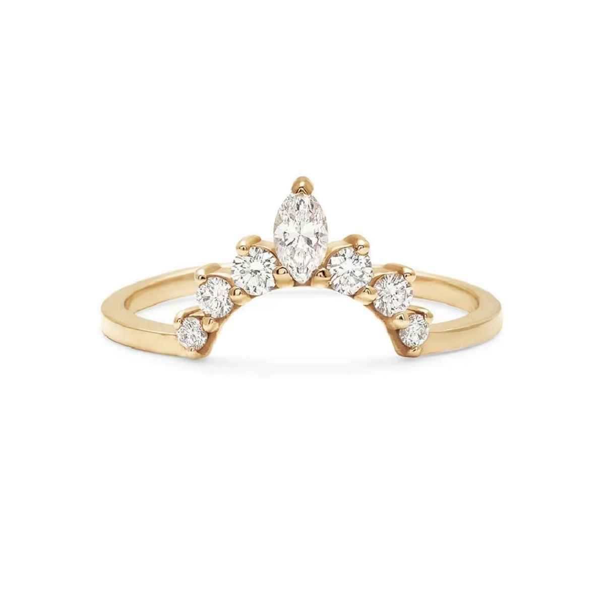 1 carat curved moissanite wedding ring in yellow gold
