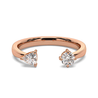 1 Carat Round and Trillion Cut Moissanite Toi Et Moi Ring in Rose Gold