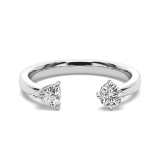 1 Carat Round and Trillion Cut Moissanite Toi Et Moi Ring in White Gold