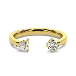 1 Carat Round and Trillion Cut Moissanite Toi Et Moi Ring in Yellow Gold