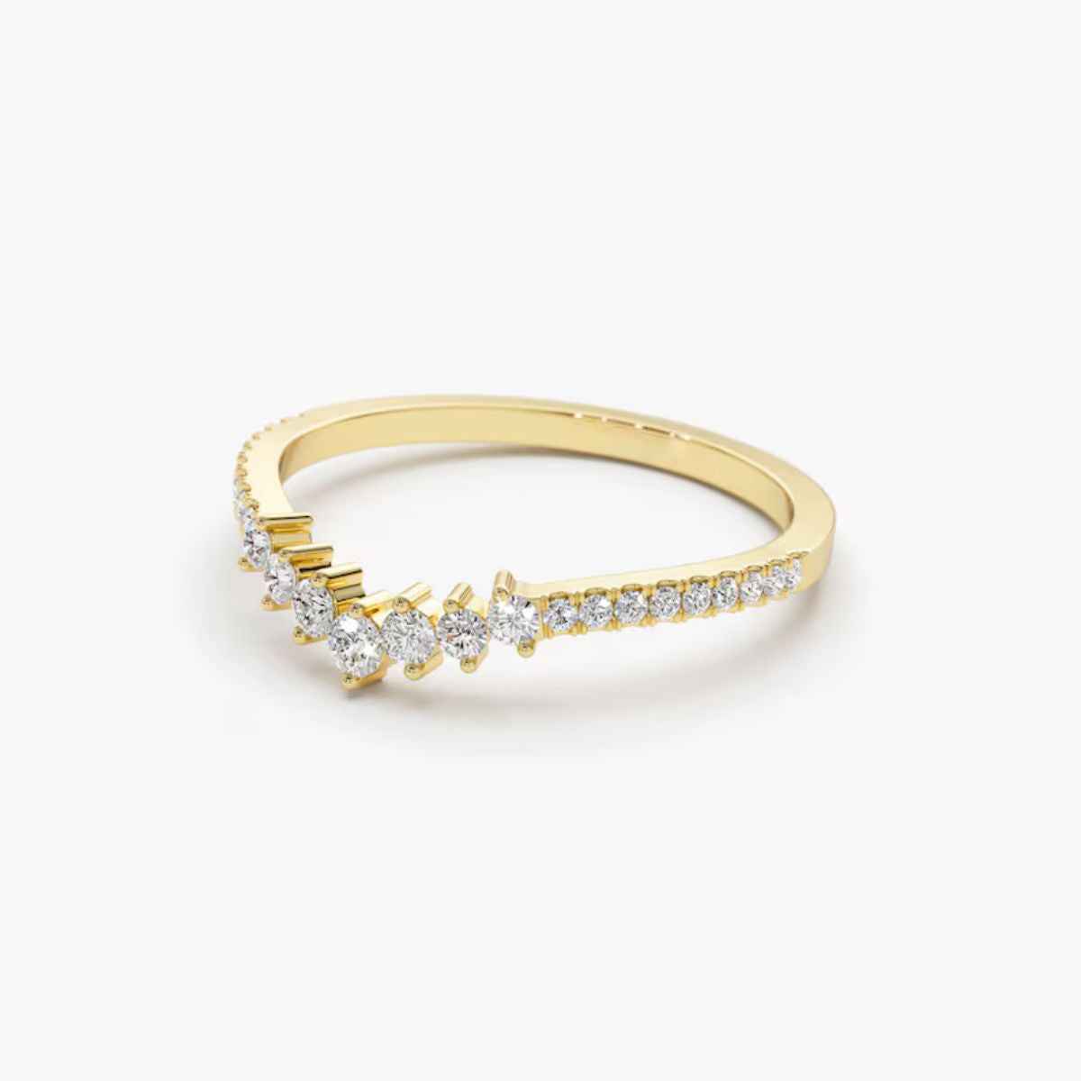 1 carat round cut moissanite curved ring in yellow gold