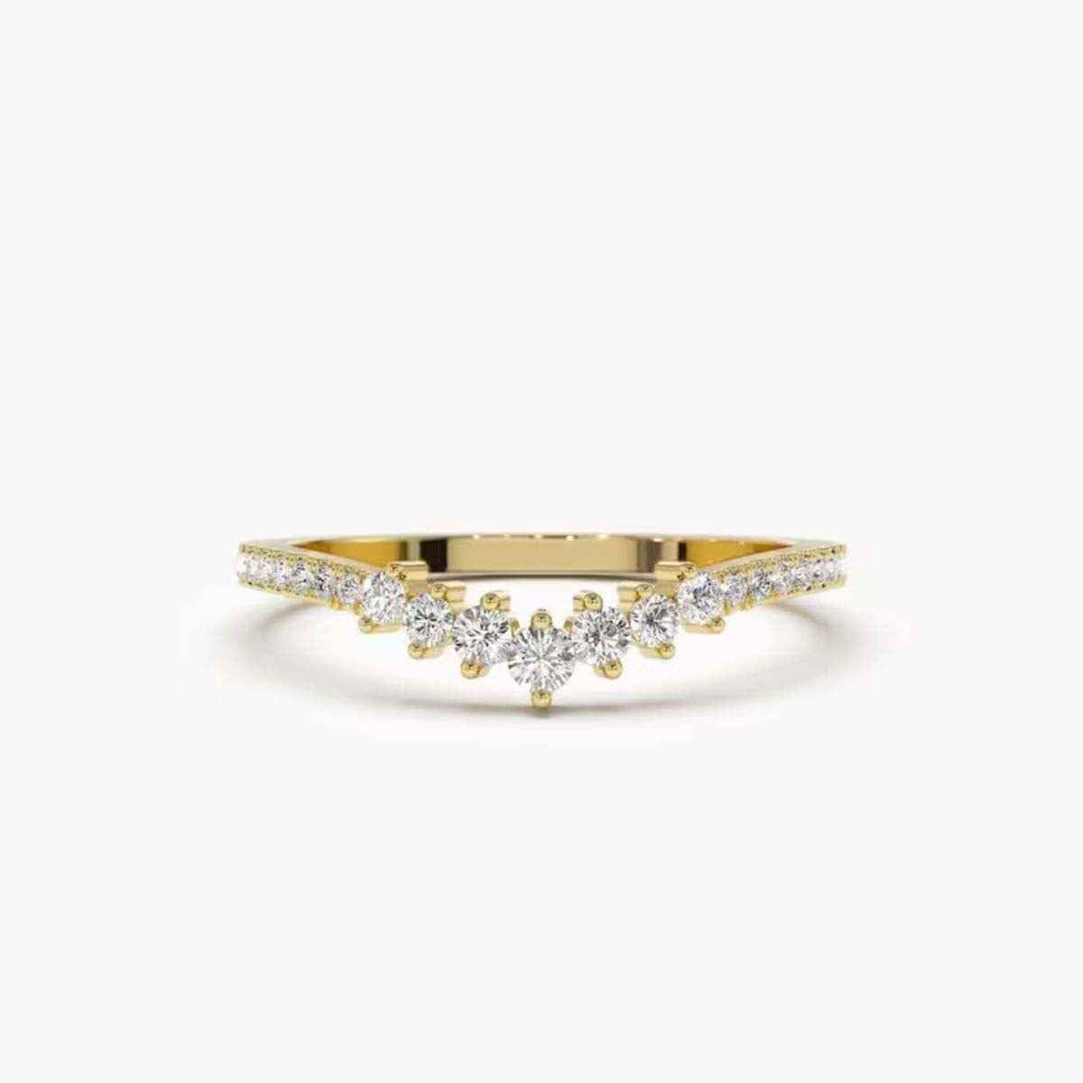 1 carat round cut moissanite curved ring in yellow gold