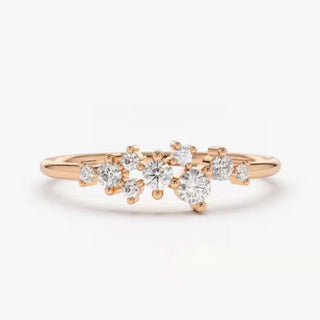 1 Carat Round Shape Moissanite Cluster Engagement Ring In Rose Gold