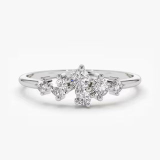 1 Carat Round Shape Moissanite Cluster Engagement Ring In White Gold