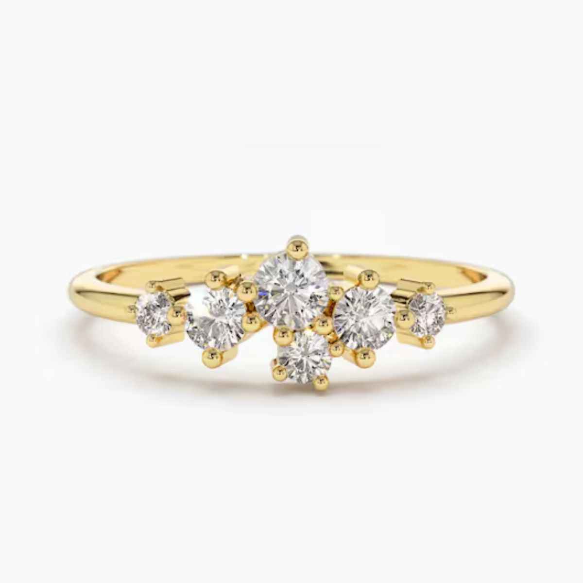 1 carat round cut moissanite cluster ring in yellow gold