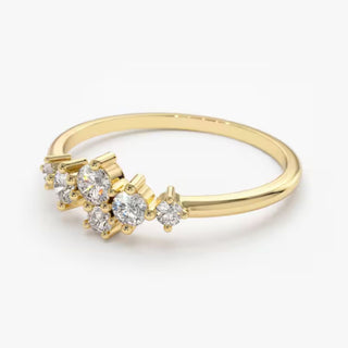 1 Carat Round Shape Moissanite Cluster Engagement Ring In Yellow Gold