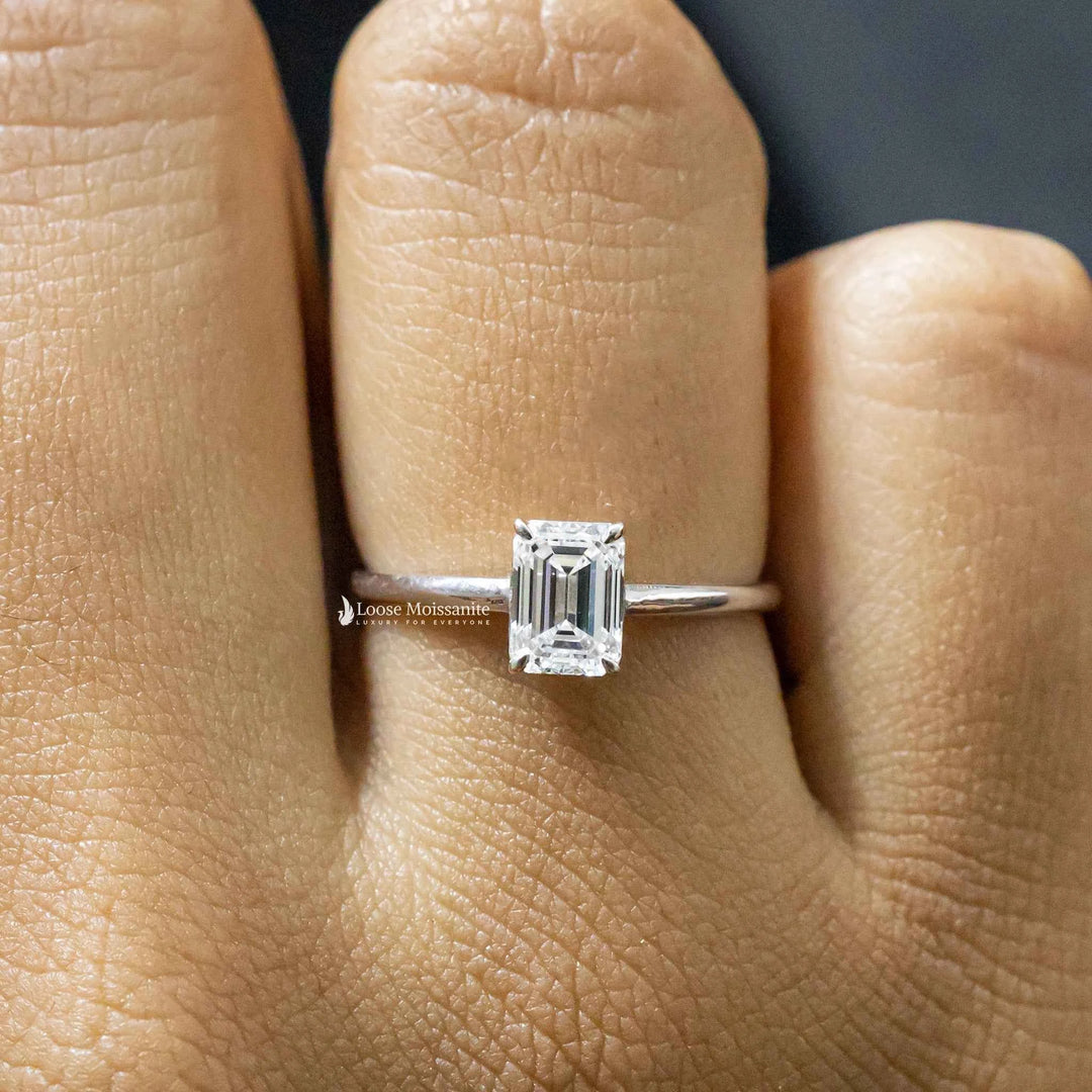 1 Ct Emerald Cut Moissanite Solitaire Ring