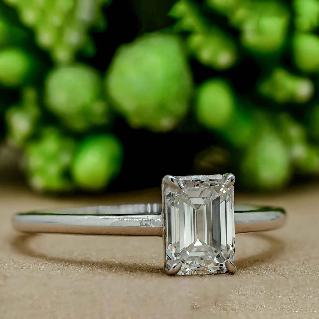 1 Ct Emerald Cut Moissanite Solitaire Ring