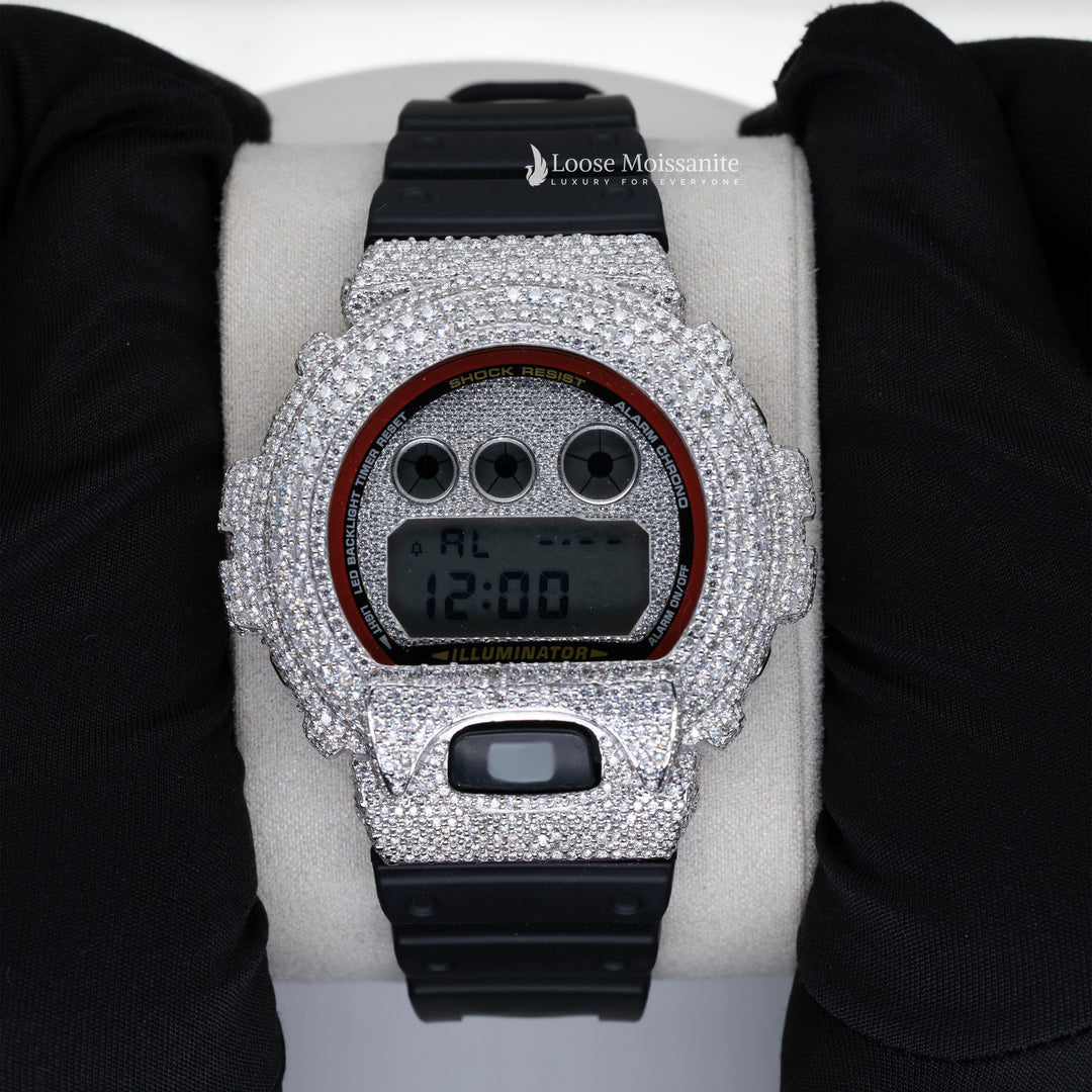 Front View Of Moissanite Iced-Out Digital Watch For Men