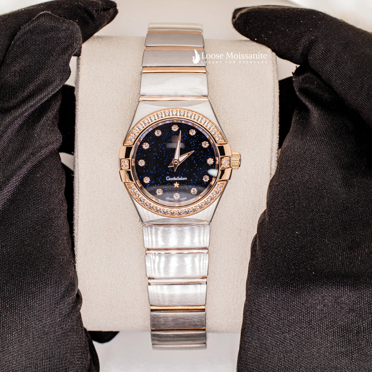 Front view blue dial plain constellation watches for women