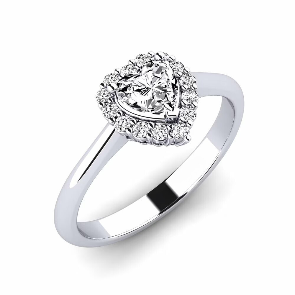 1 carat heart shape moissanite halo engagement ring in white gold