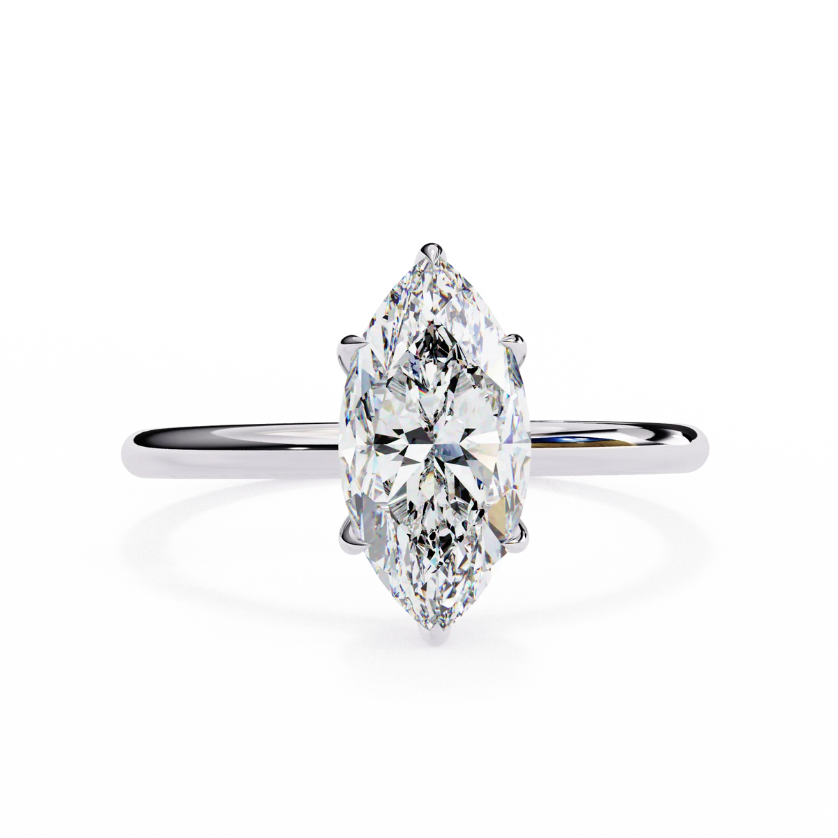 1 carat solitaire marquise moissanite ring in white gold