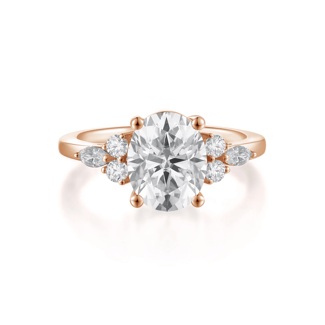 1 Carat Oval Cut Moissanite 7 Stone Engagement Ring in Silver