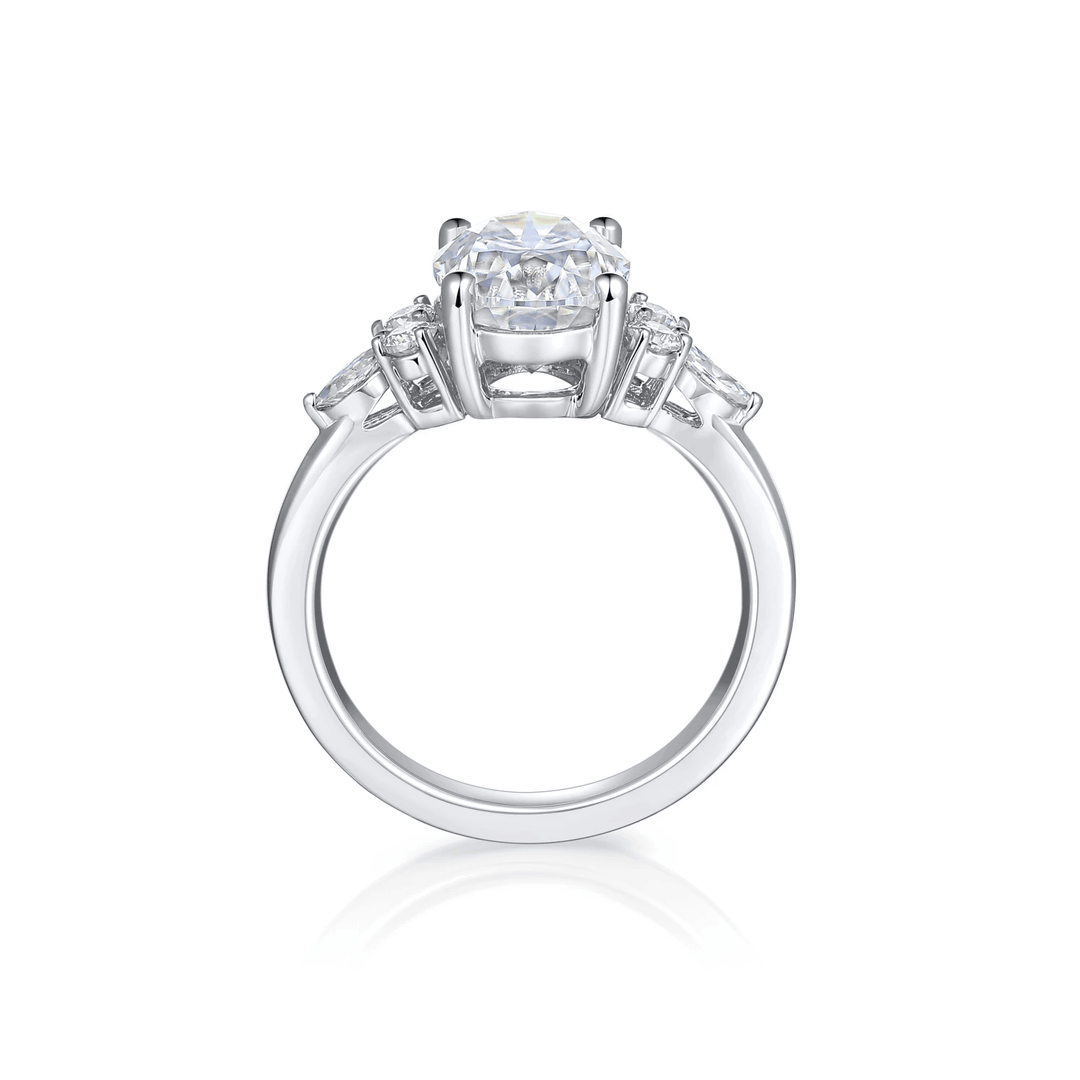 1 Carat Oval Cut Moissanite 7 Stone Engagement Ring in White Gold