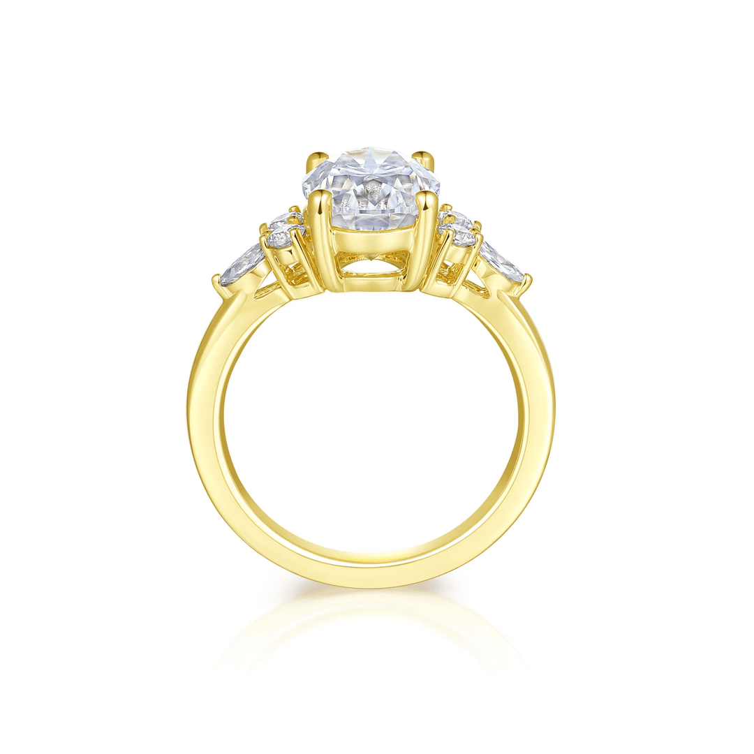 1 Carat Oval Cut Moissanite 7 Stone Engagement Ring in Silver