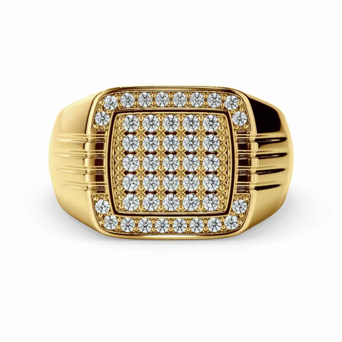 1 carat pave set moissanite engagement ring in yellow gold for men's