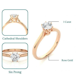 1 Carat Round Moissanite Solitaire Engagement Ring In Rose Gold