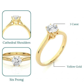 1 Carat Round Moissanite Solitaire Engagement Ring In Yellow Gold