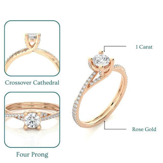 1 Carat Round Moissanite Twisted Solitaire Ring In Rose Gold