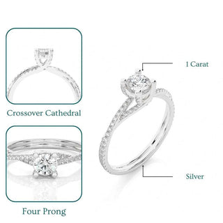 1 Carat Round Moissanite Twisted Solitaire Ring In Silver