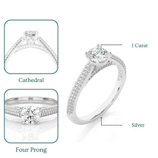 1 Ct Moissanite Three Row Engagement Ring with Accent In Silver