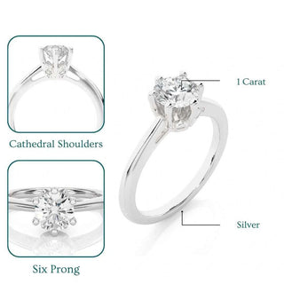 1 Ct Round Moissanite Solitaire Engagement Ring In Silver