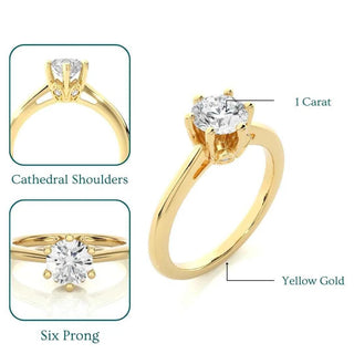 1 Ct Round Moissanite Solitaire Engagement Ring In Yellow Gold