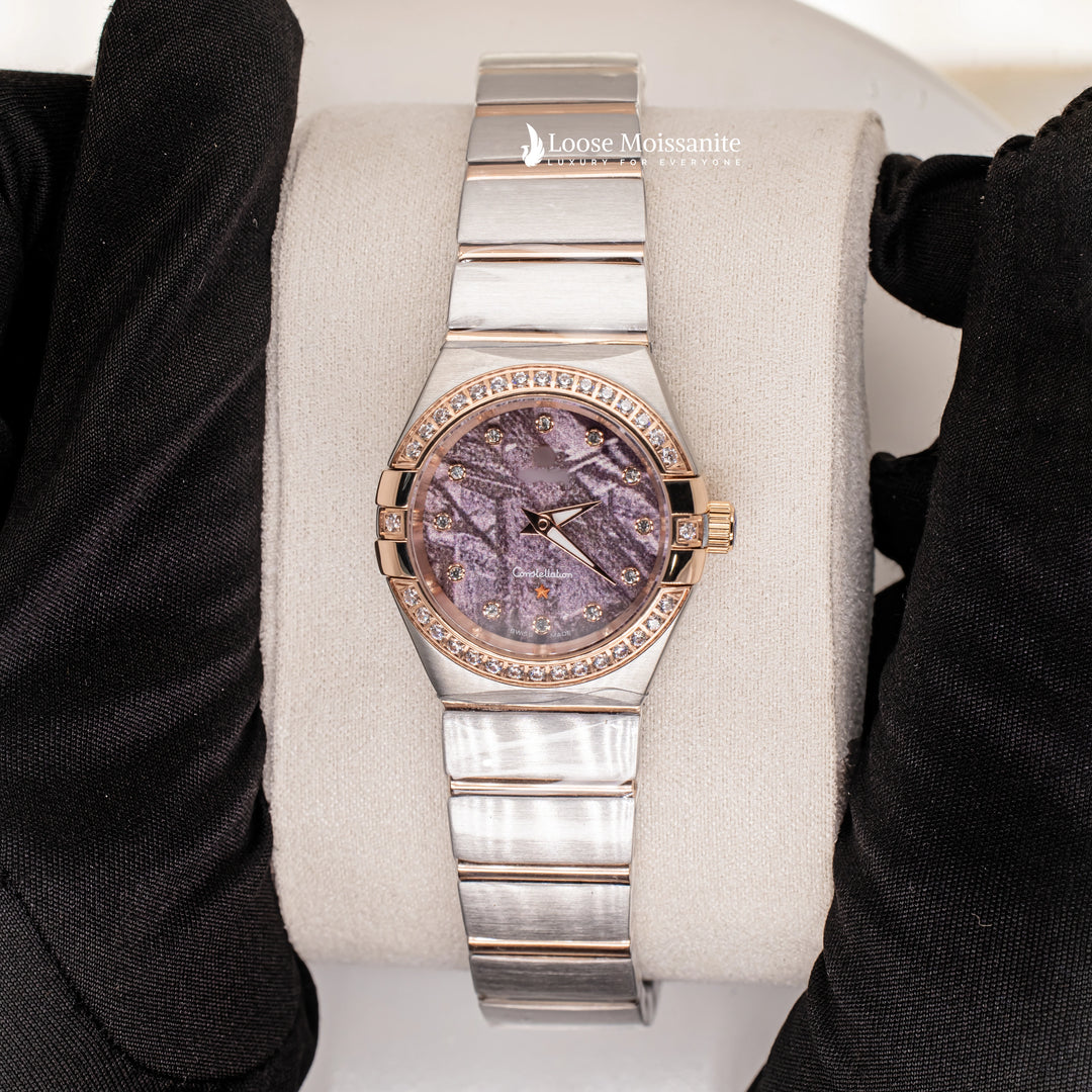 Front View Of Purple Dial Plain Constellation Watch For Women