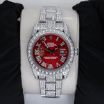 Load image into Gallery viewer, Front View Of Datejust Moissanite Red Dial Iced Out Watches
