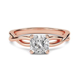 1 Carat Cushion Cut Criss Cross Moissanite Ring in Rose Gold